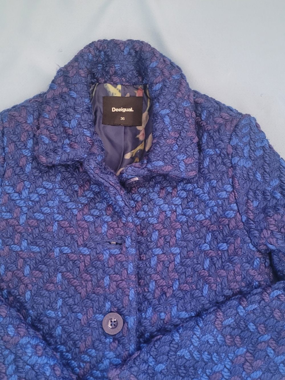 Desigual Women's Blue Textured Button-Front Coat - Picture 13 of 15